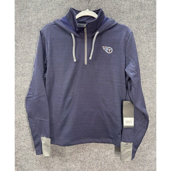 OTS Tops - NFL Tennessee Titans 1/4 Zip Pullover Hoodie Womens Large Navy Blue Thumbholes